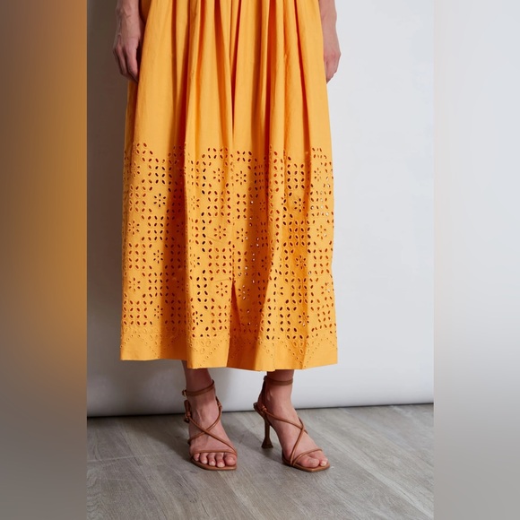 Elie Tahari Yellow Eyelet Square Neck Maxi Dress 4 - Picture 4 of 14
